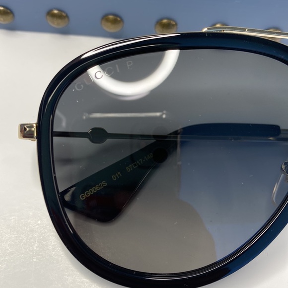 💯 - New - GUCCI GG0062S AVIATOR SUNGLASSES IN BLACK POLARIZED - Picture 10 of 15